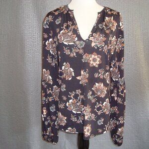 NWOT Cure Black Floral Print V-Neck Blouse Long Sleeve Top Size M